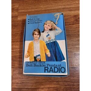 Vtge 70s Donald Duck Belt‎ Buckle Pendant Radio W/Original Box